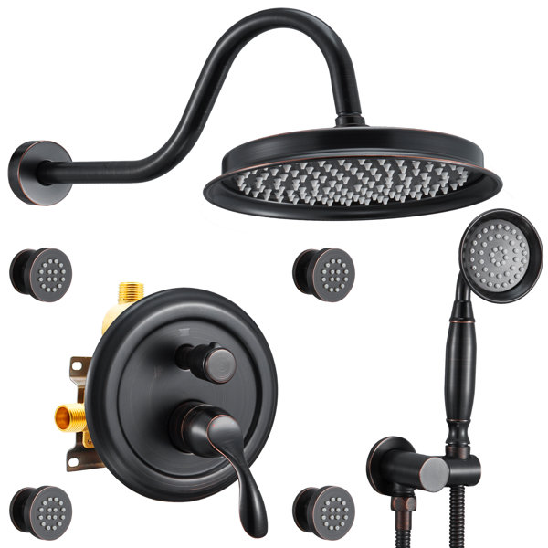 FOSES Shower System Wall Mount Rain Shower Head with Body Jets & Rough